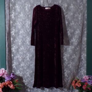 Vintage 90s Maxi Dress 1990s Crushed Goth Velvet Long Maroon Whimsigoth Size XL